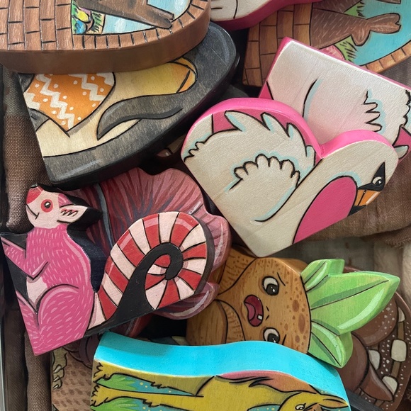 Miniature room box DIY with free printables Swan two set lot collection wood burned toy colorful wooden pink white